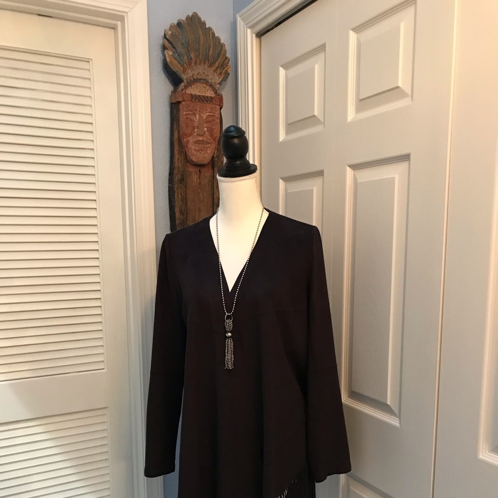 Zara Basic Suede lite Black Fringe Jacket